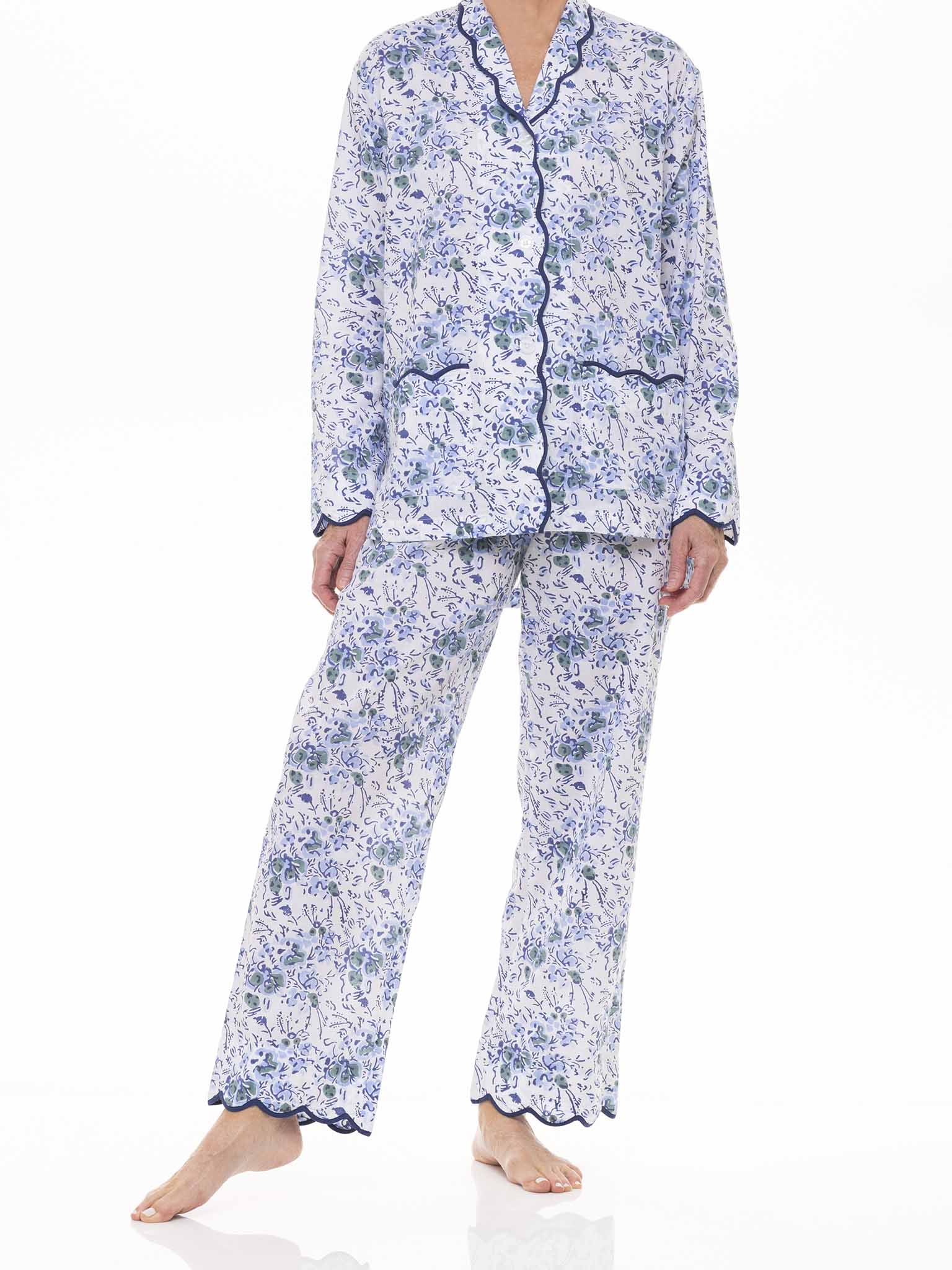 Women's Blue Floral PJ Set - Ivory/Blue Floral - Jack & Gray Kids
