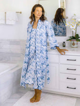 Load image into Gallery viewer, Blue Floral Bundle: Kimono Robe and Slip Nightgown
