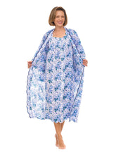 Load image into Gallery viewer, Blue Floral Bundle: Kimono Robe + Gathered Nightgown
