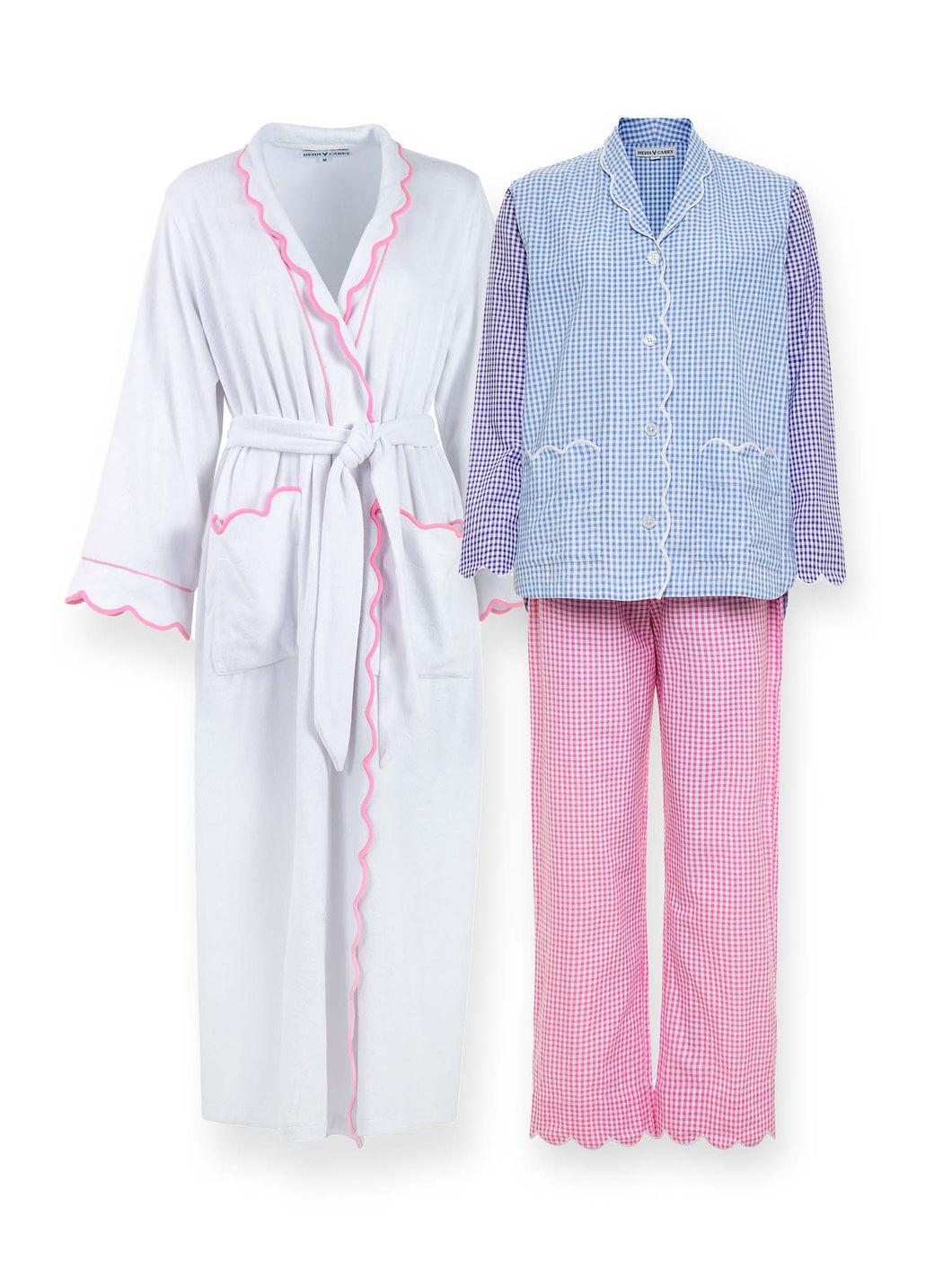 Gingham Bundle: Pajamas + White French Terry Robe