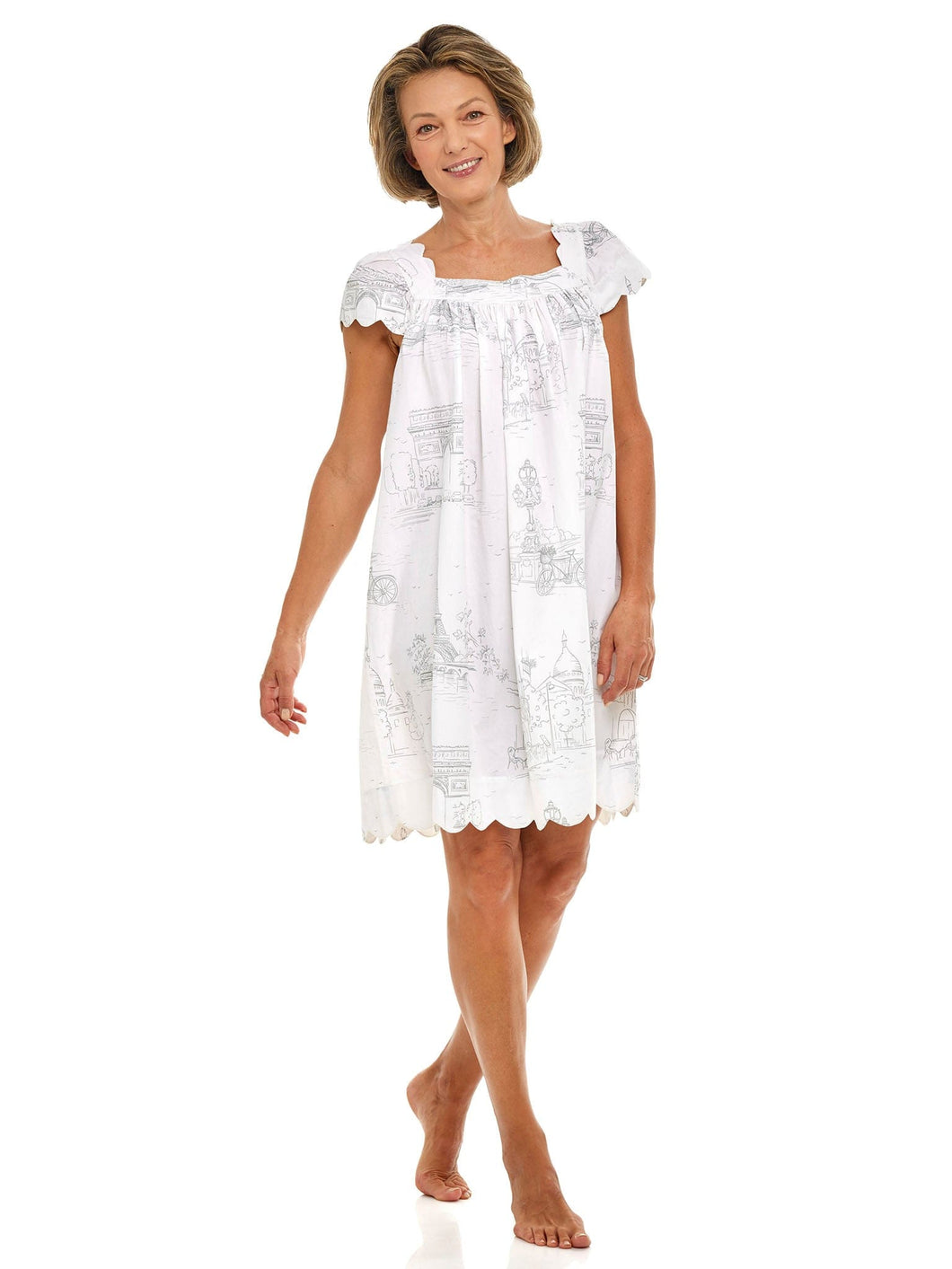 Paris Print Cap Sleeve Short Nightgown