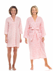 Coral Filigree Bundle: Kimono Robe + Nightshirt