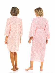 Coral Filigree Bundle: Kimono Robe + Nightshirt