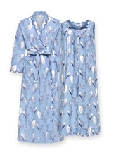 Load image into Gallery viewer, Blue Lily-of-the-Valley Bundle: Classic Robe + Gathered Nightgown