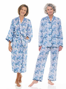 Blue Floral Bundle: Kimono Robe + Pajamas