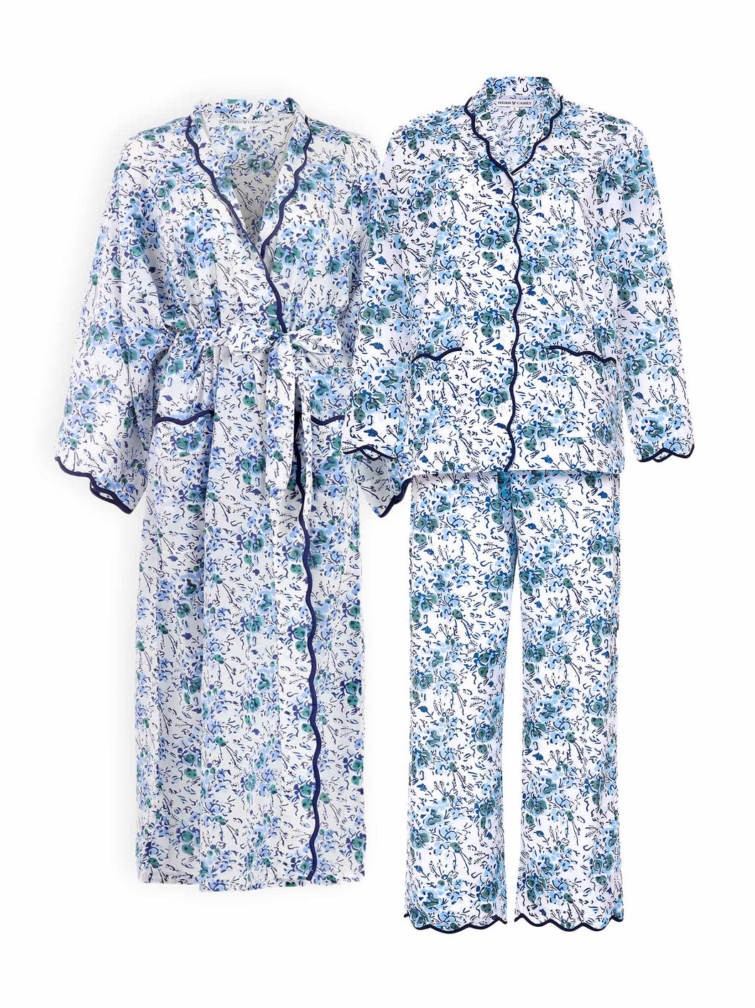 Blue Floral Bundle: Kimono Robe + Pajamas