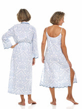 Load image into Gallery viewer, Blue Paisley Bundle: Classic Robe + Slip Nightgown
