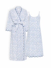 Load image into Gallery viewer, Blue Paisley Bundle: Classic Robe + Slip Nightgown
