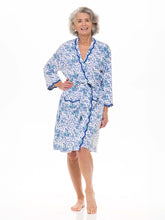 Load image into Gallery viewer, Blue Floral Pima Knit Short Classic Robe
