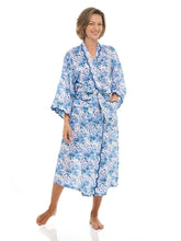 Load image into Gallery viewer, Blue Floral Print Kimono Robe with Scalloping
