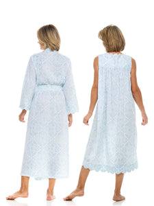 Ice Blue Filigree Bundle: Classic Robe + Gathered Nightgown