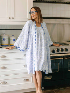 Blue Paisley Bundle: Short Kimono Robe + Cap Sleeve Short Nightgown