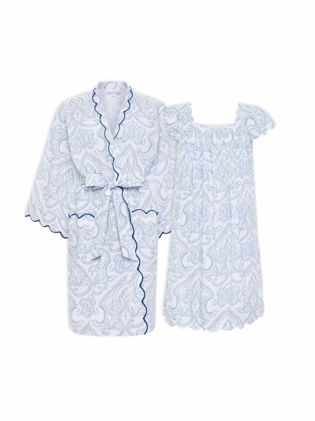 Blue Paisley Bundle: Short Kimono Robe + Cap Sleeve Short Nightgown