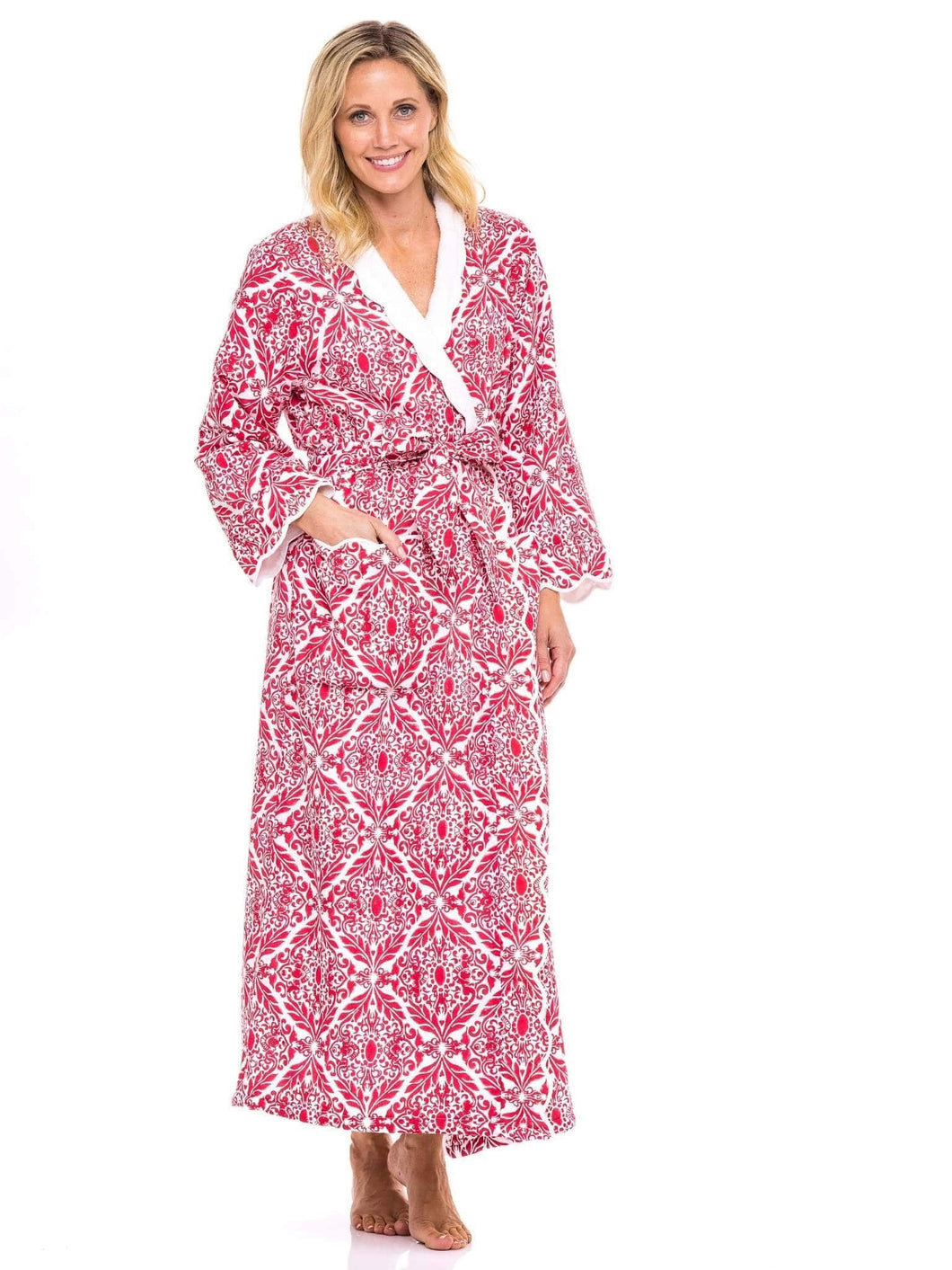 Red Filigree Fleece-lined Classic Robe