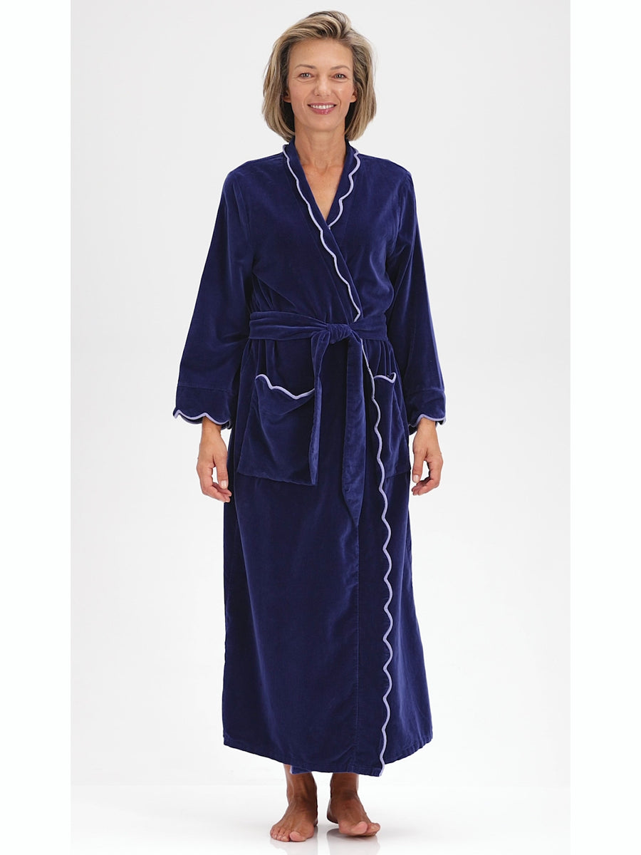 Navy Cotton Velvet Classic Robe – Heidi Carey