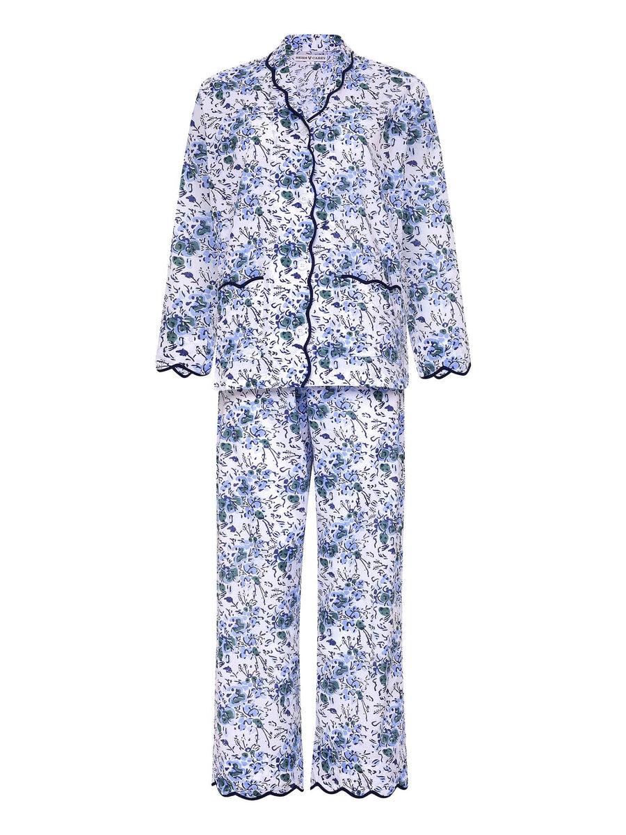 Women's Blue Floral PJ Set - Ivory/Blue Floral